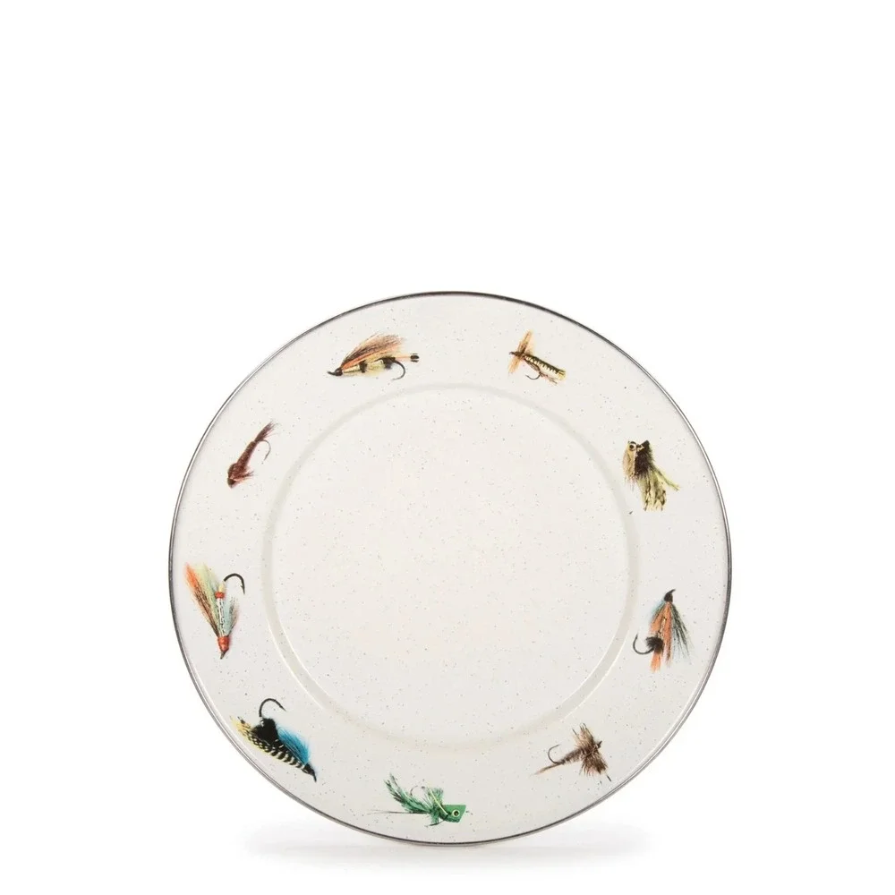 New 2 Golden Rabbit Enamelware Fly Fishing Sandwich Plates